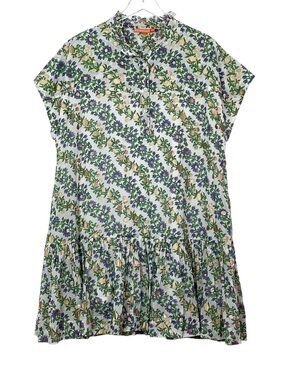 Oliphant Short Sleeve Mini Dress XXL Lupina Peri Green Floral Cotton